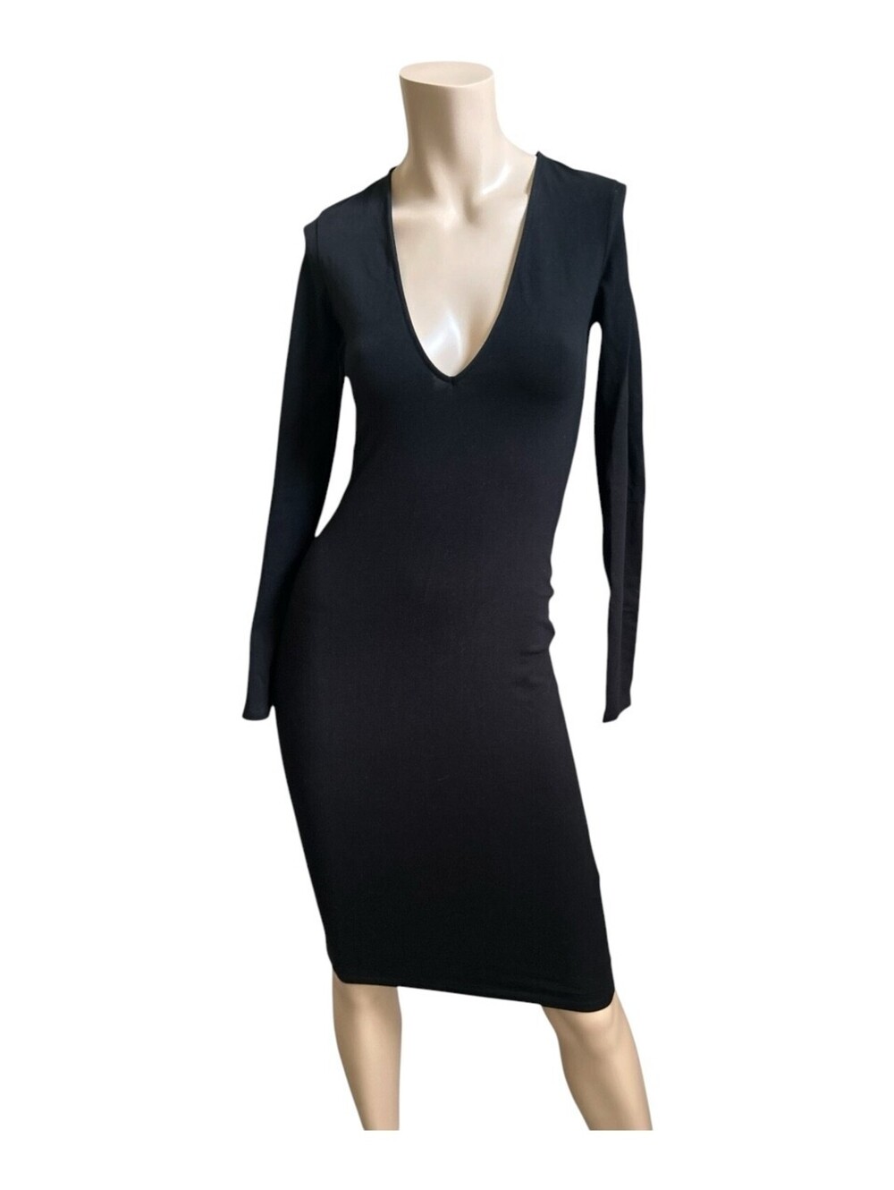 Express Bodycon Black Dress Size S Midi Long Sleeve Witchy Goth ALT Vamp 2016